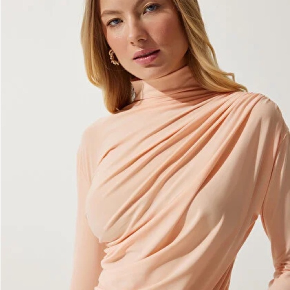 Significant Other | M | Draped Mock Neck Long Sleeve Top - Peach